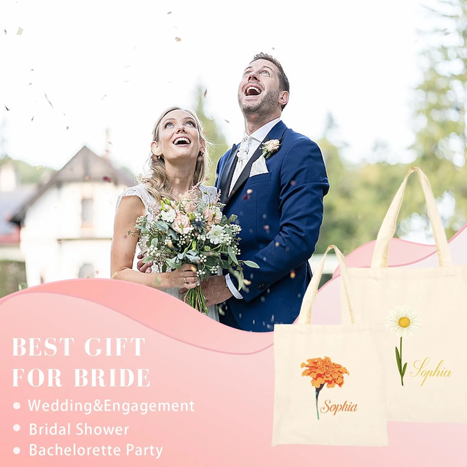 BJZLWJ Personalized Canvas Bags for Women, Custom Present Bag w/Name Text, Suitable for Wedding, Birthday, Beach, Holiday