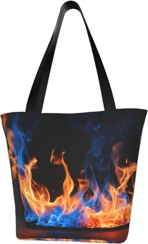 Blue Flame Print Multifunctional Tote Daypacks for Women Work Travel Shopping Handbags Shoulder Bag