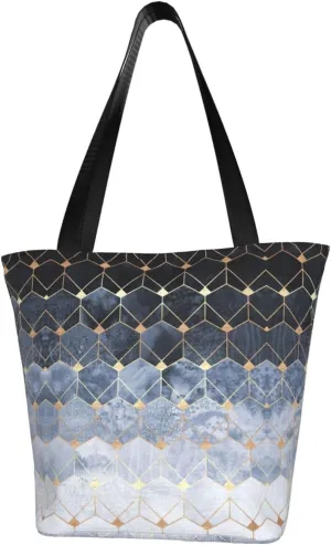 Blue Hexagons and Diamonds Print Multifunctional Tote Daypacks for Women Work Travel Shopping Handbags Shoulder Bag