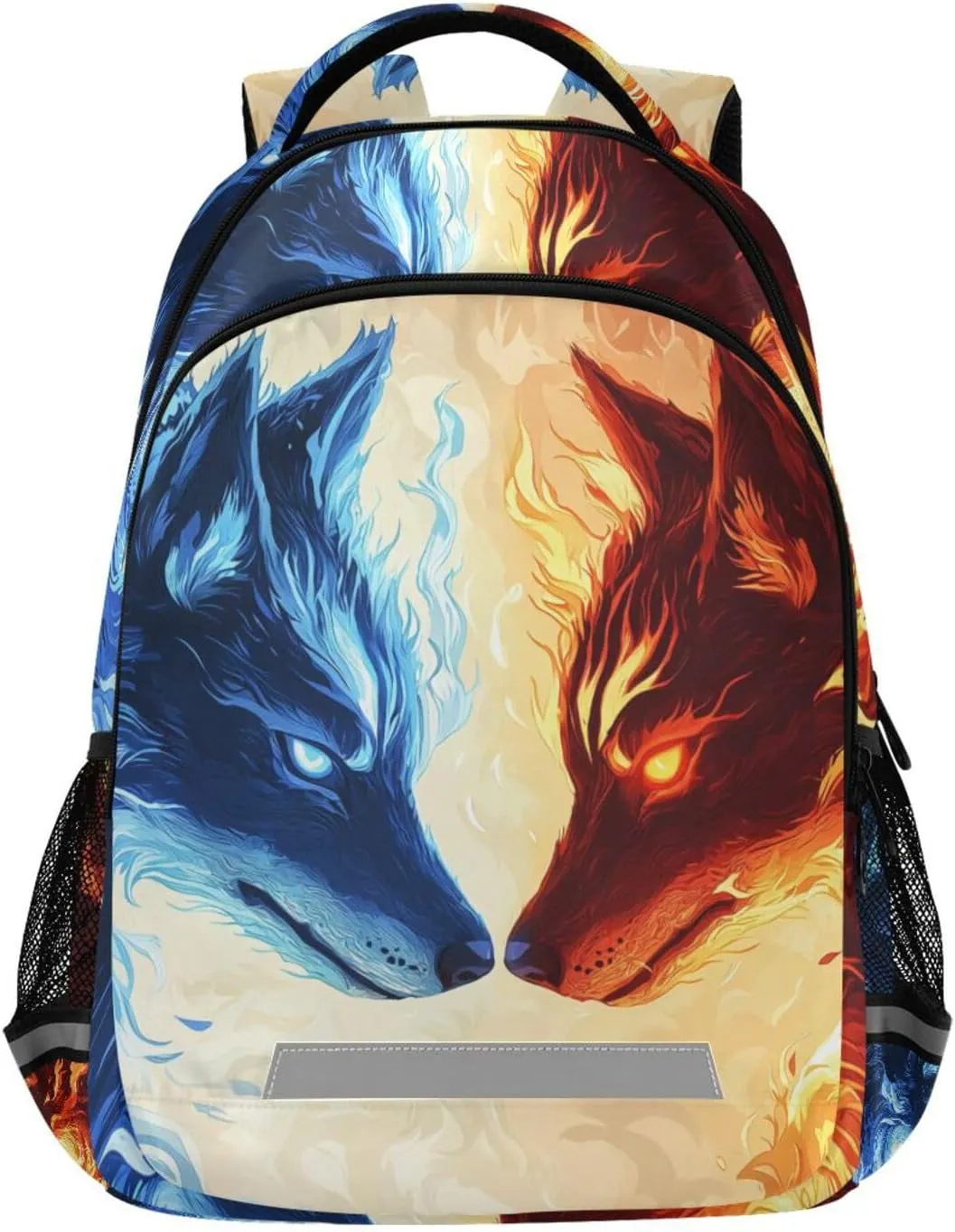 Blue Red Flame Wolf Fire Backpack for Boys Girls Elementary School Bag Kids Travel Bags Casual Rucksack Laptop Bookbag