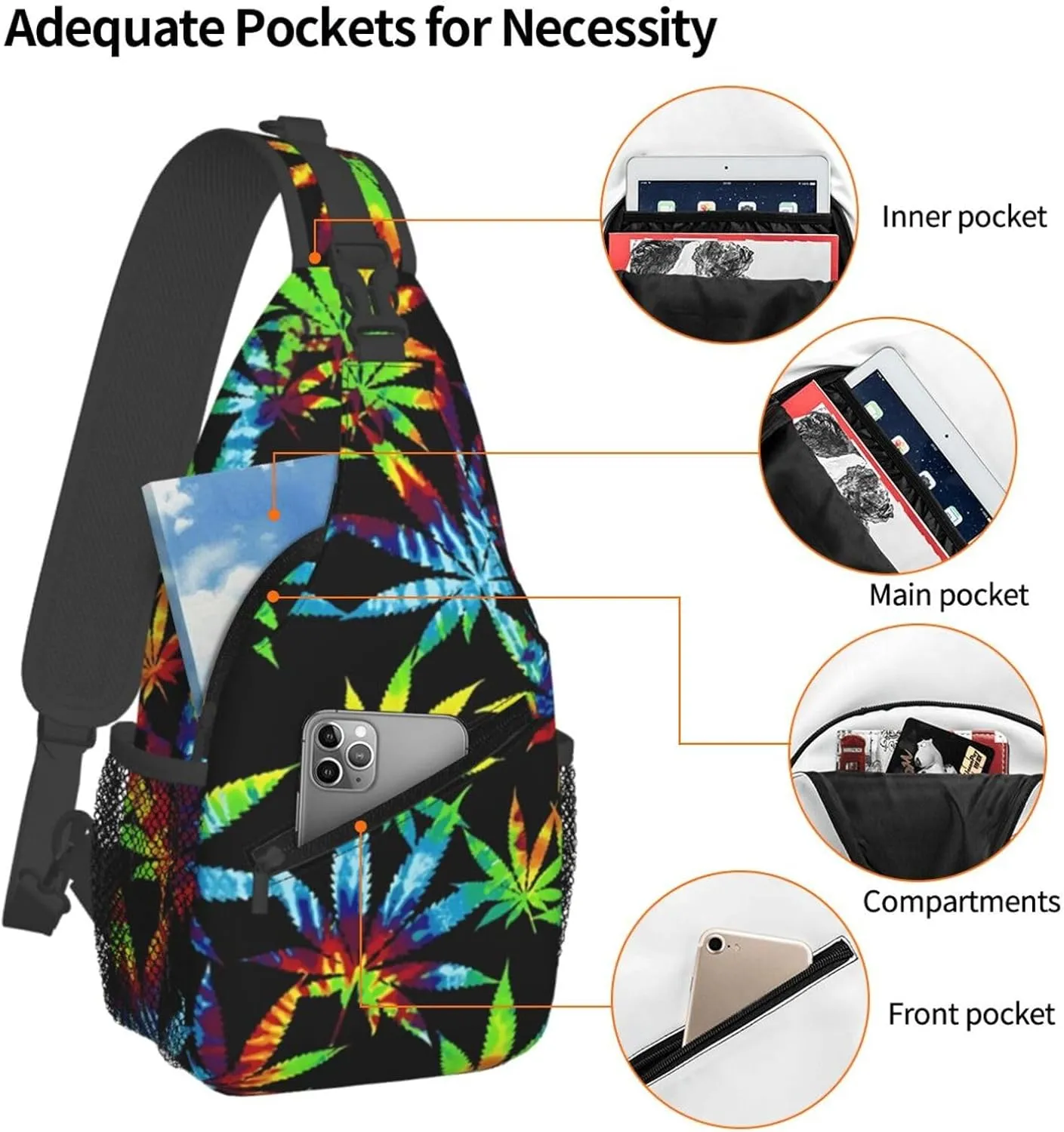 Blue Tie Dye Crossbody Bags Men Cross Chest Bag Women Adjustable Sling Backpack Shoulder Bag