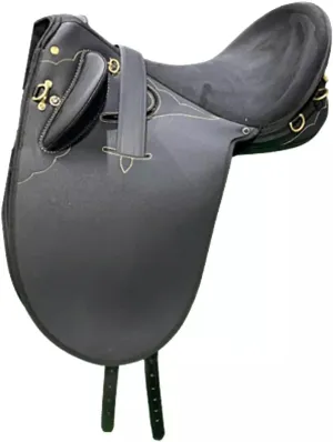 BNB International Synthetic Suede Australian English Stock Horse Saddle Collection Horse Rider Without Horn Hornless Equestrian Trail Tack Matching Girth-Stirrups Size:10-18 inch Seat, STOCK04