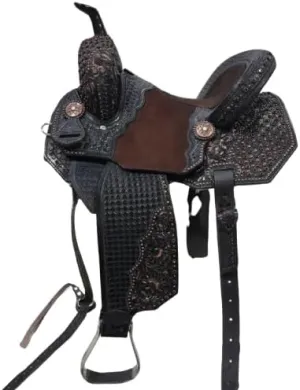 BNB International Western Barrel Racing Wooden Tree Horse Saddle Handmade Premium Leather Comfort Horse Trail Equestrian Tooled Carved Horse Saddle Riding Size: 10-18 inch MOD01