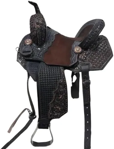 BNB International Western Barrel Racing Wooden Tree Horse Saddle Handmade Premium Leather Comfort Horse Trail Equestrian Tooled Carved Horse Saddle Riding Size: 10-18 inch MOD01