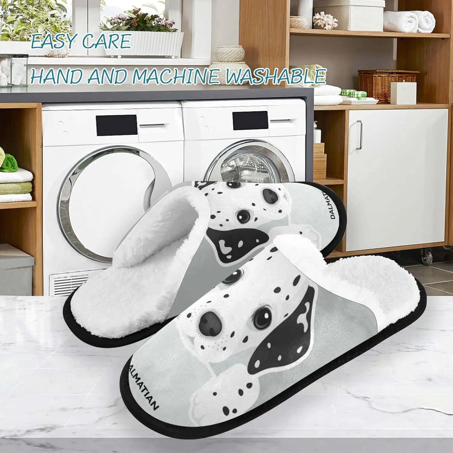 Boccsty Dalmatian Puppy Dog Spa Slippers House Slippers Memory Foam Slippers Indoor Outdoor Non-Slip Home Shoes M for Men Woman