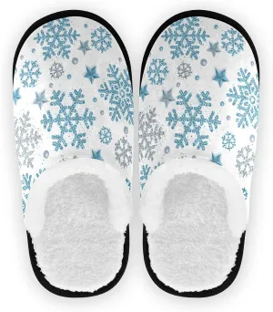 Boccsty Snowflakes Soft House Slippers Shoes Red Black Buffalo Plaid Spa Slippers House Shoes Memory Foam Slippers Non-Slip Home Shoes for Men Woman