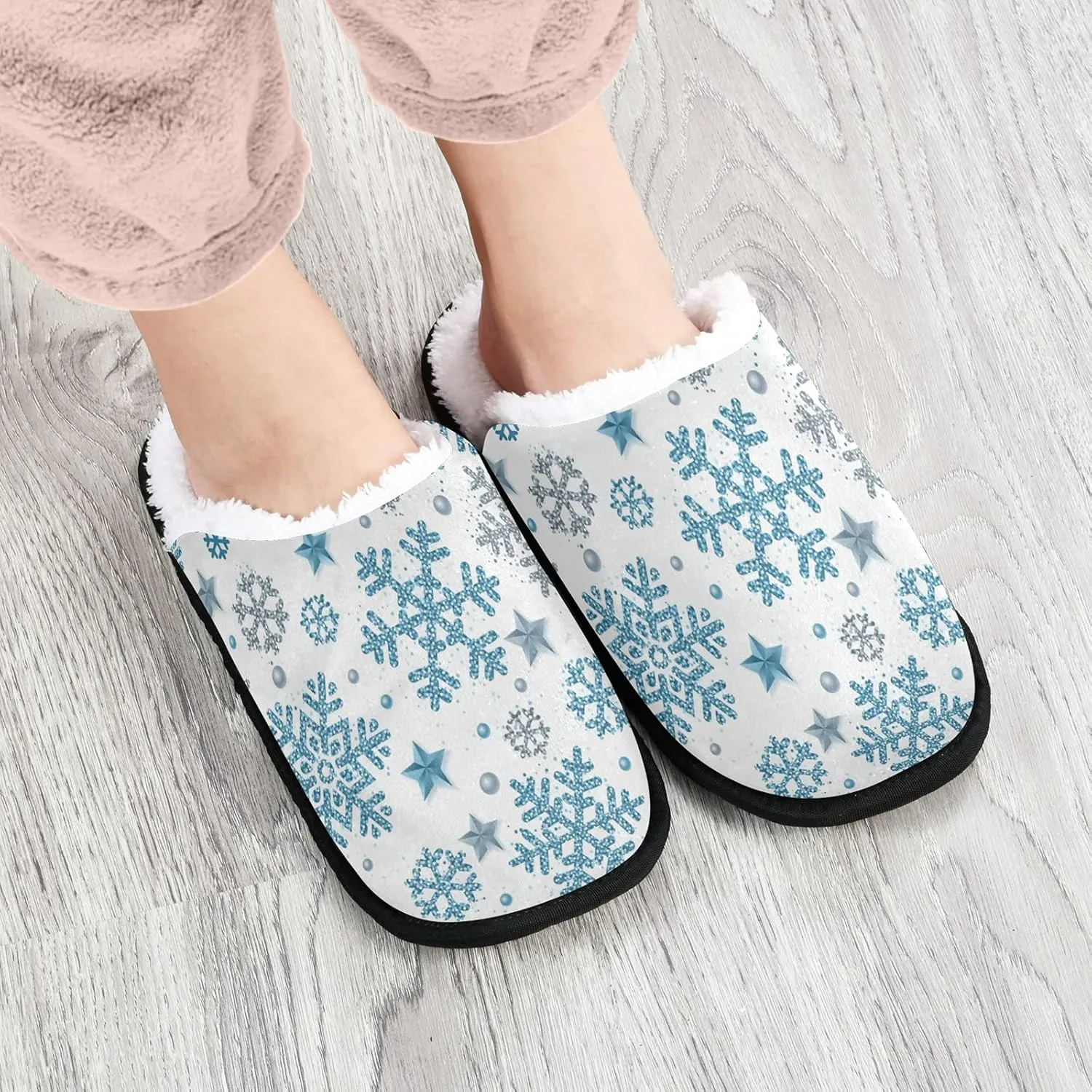 Boccsty Snowflakes Soft House Slippers Shoes Red Black Buffalo Plaid Spa Slippers House Shoes Memory Foam Slippers Non-Slip Home Shoes for Men Woman