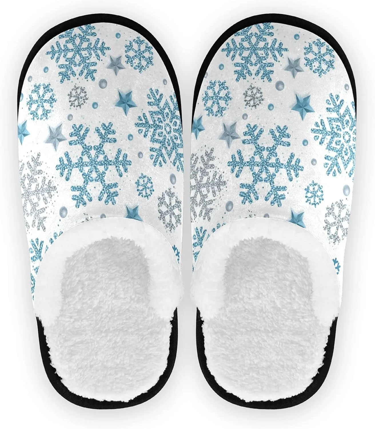 Boccsty Snowflakes Soft House Slippers Shoes Red Black Buffalo Plaid Spa Slippers House Shoes Memory Foam Slippers Non-Slip Home Shoes for Men Woman
