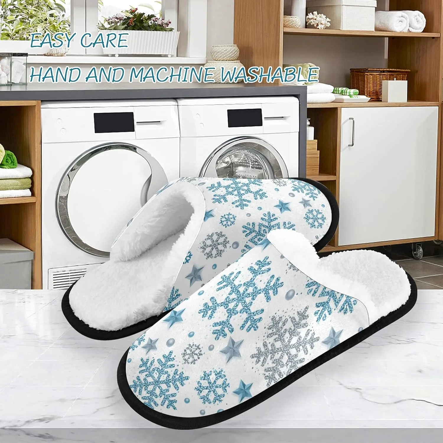 Boccsty Snowflakes Soft House Slippers Shoes Red Black Buffalo Plaid Spa Slippers House Shoes Memory Foam Slippers Non-Slip Home Shoes for Men Woman
