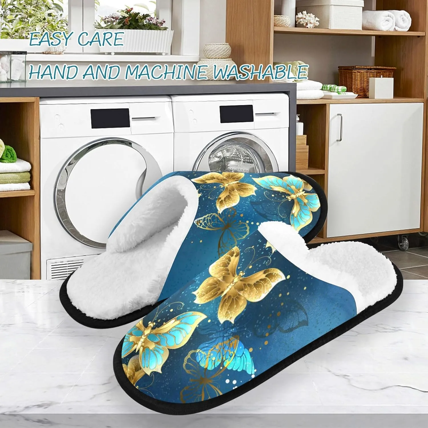 Boccsty Snowflakes Soft House Slippers Shoes Red Black Buffalo Plaid Spa Slippers House Shoes Memory Foam Slippers Non-Slip Home Shoes for Men Woman