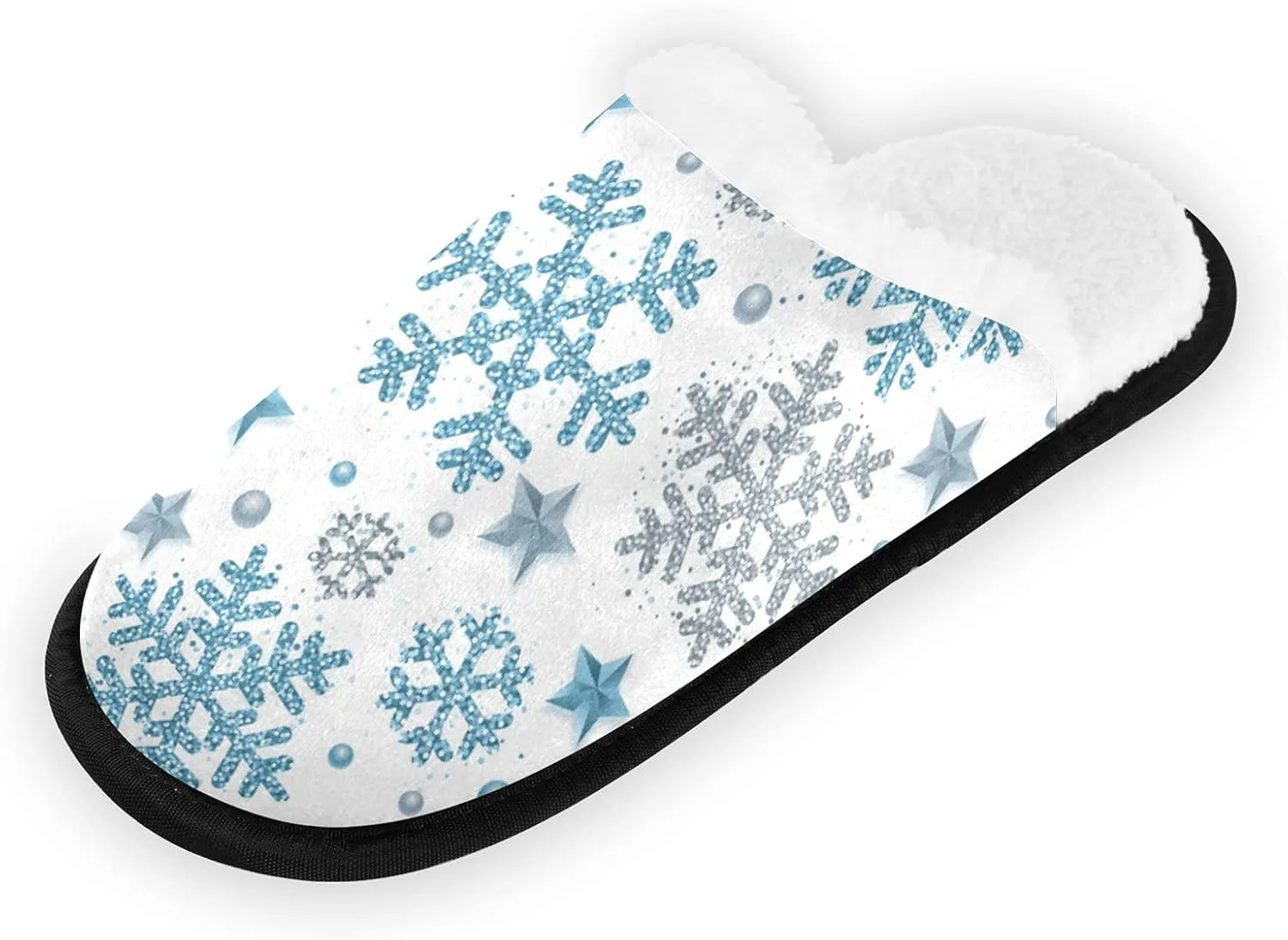 Boccsty Snowflakes Soft House Slippers Shoes Red Black Buffalo Plaid Spa Slippers House Shoes Memory Foam Slippers Non-Slip Home Shoes for Men Woman