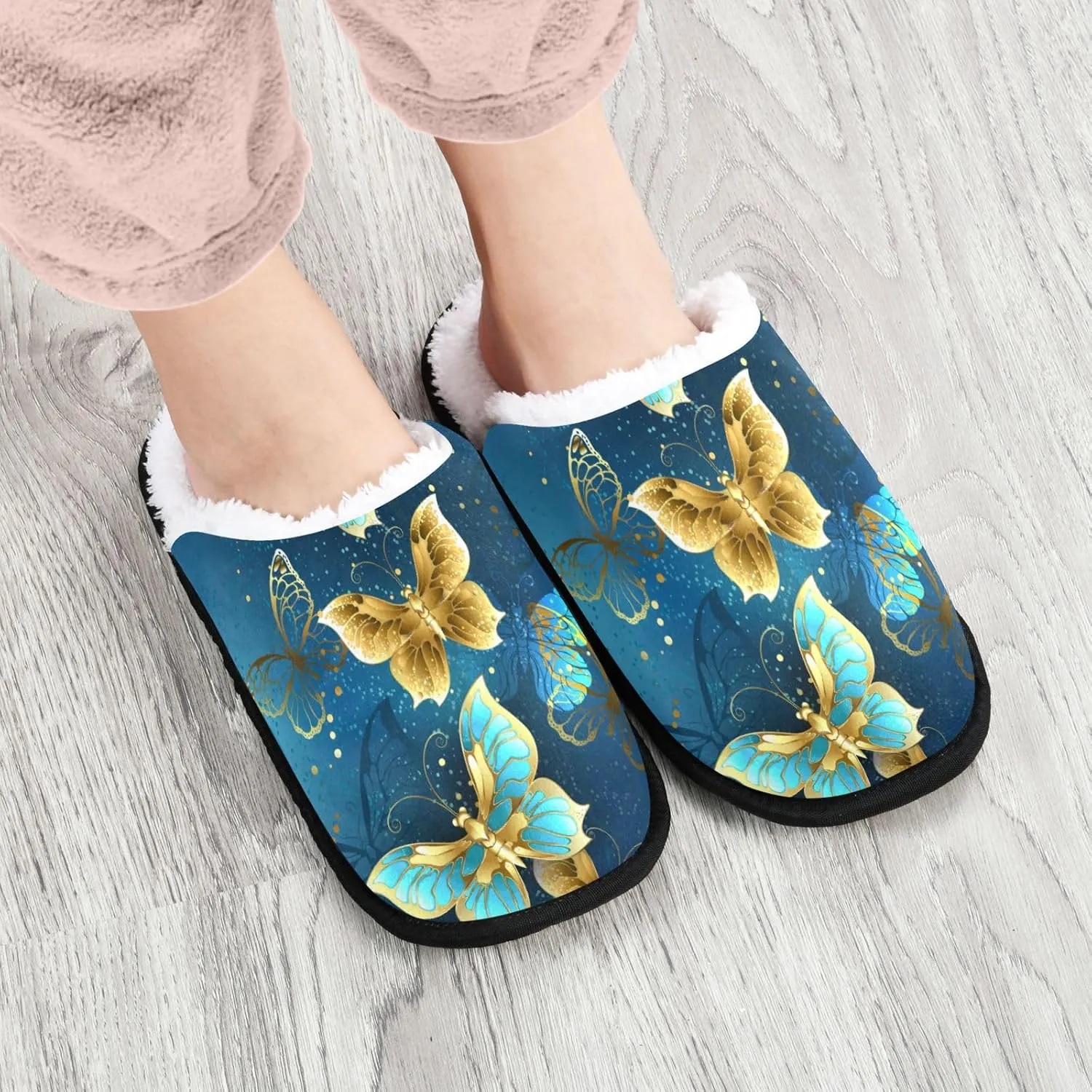 Boccsty Snowflakes Soft House Slippers Shoes Red Black Buffalo Plaid Spa Slippers House Shoes Memory Foam Slippers Non-Slip Home Shoes for Men Woman