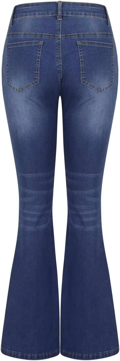 Bootcut Pants for Women Elastic Low Waist Denim Pants Trending Casual Stretch Slim Fit Flare Jeans with Pocket