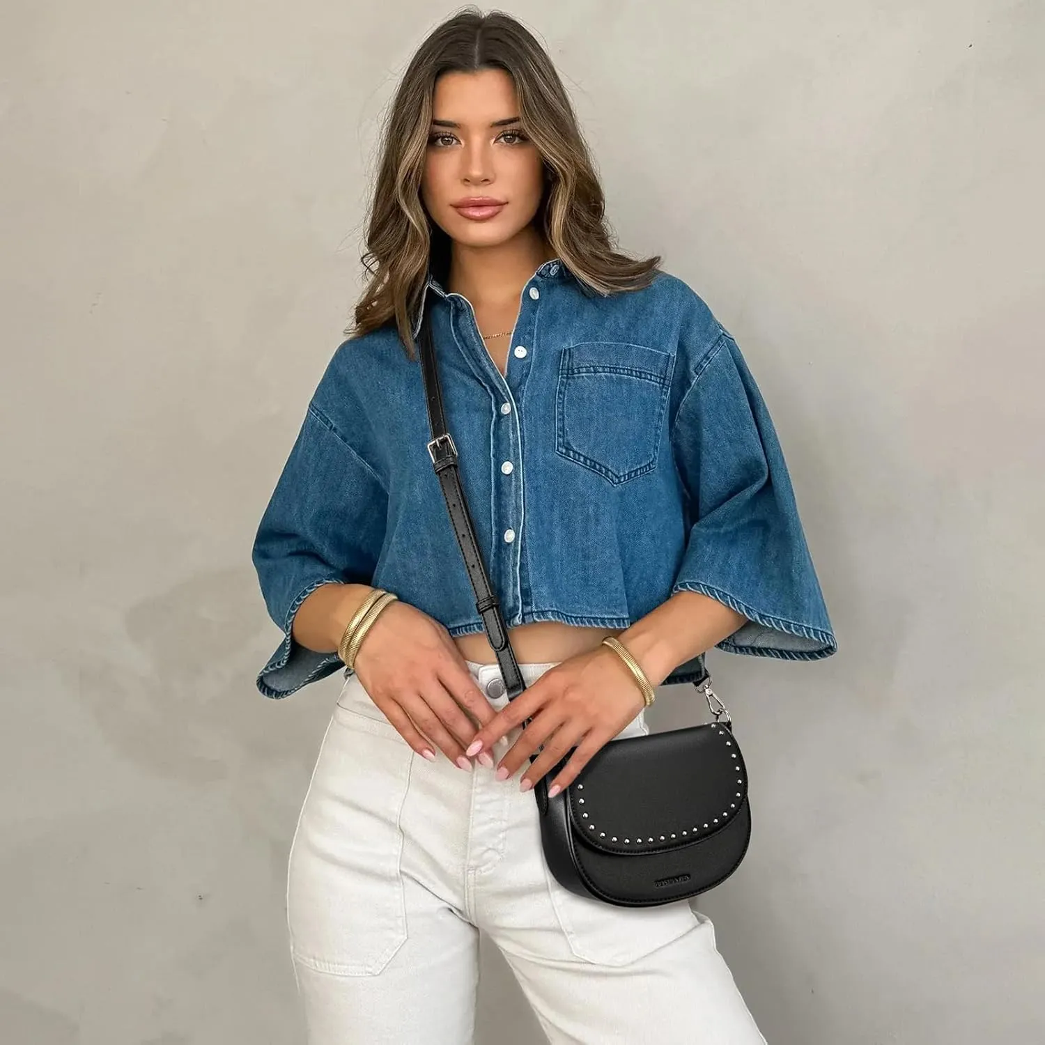 BOSTANTEN Small Crossbody Bags for Women Trendy Vegan Leather Saddle Purse Flap Shoulder Handbags with Adjustable Strap