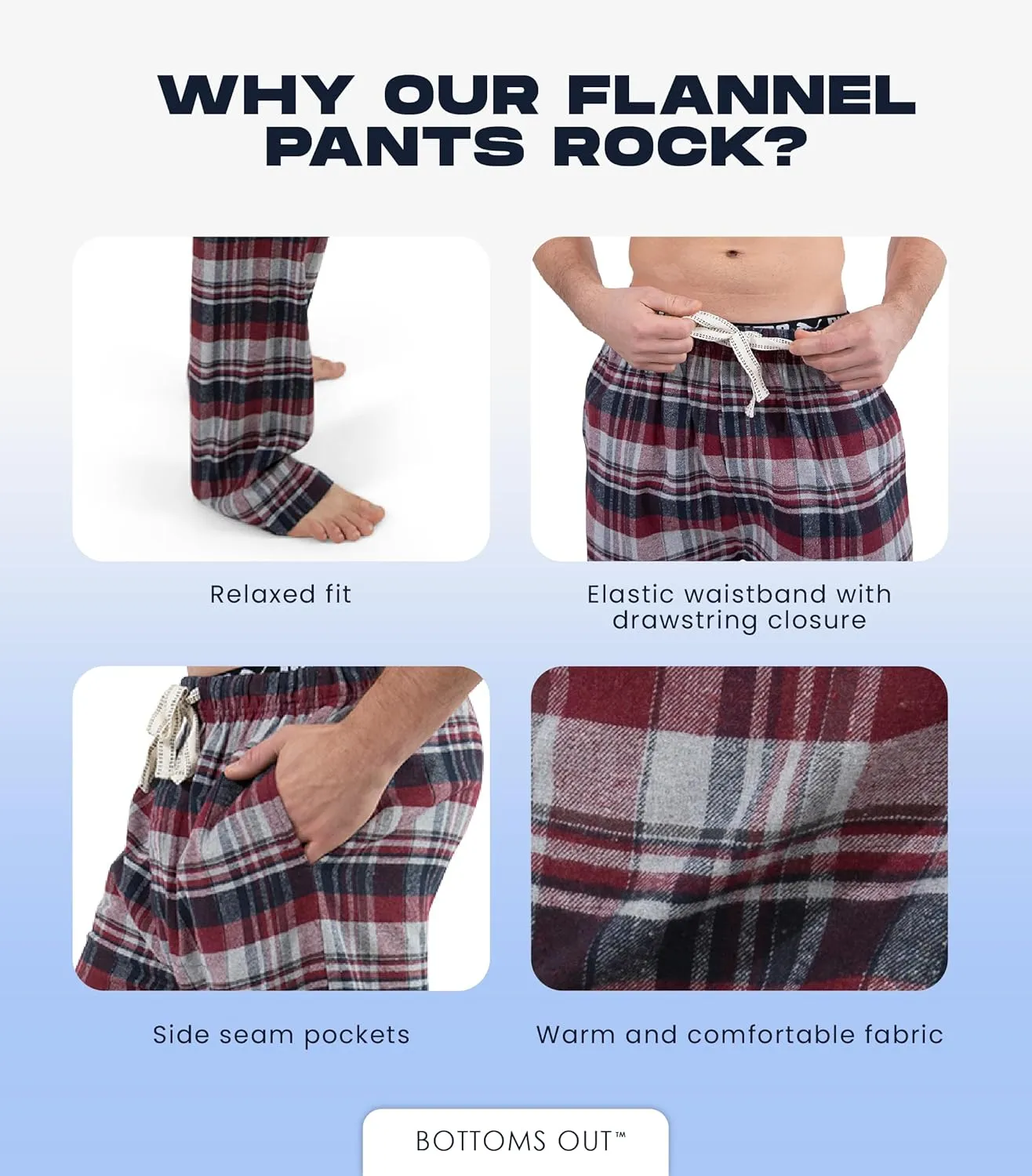 Bottoms Out Men's Flannel Pajama Pants, Comfortable Woven Sleepwear Bottoms, Soft Flannel Sleep Pants, Lounge Pants for Men