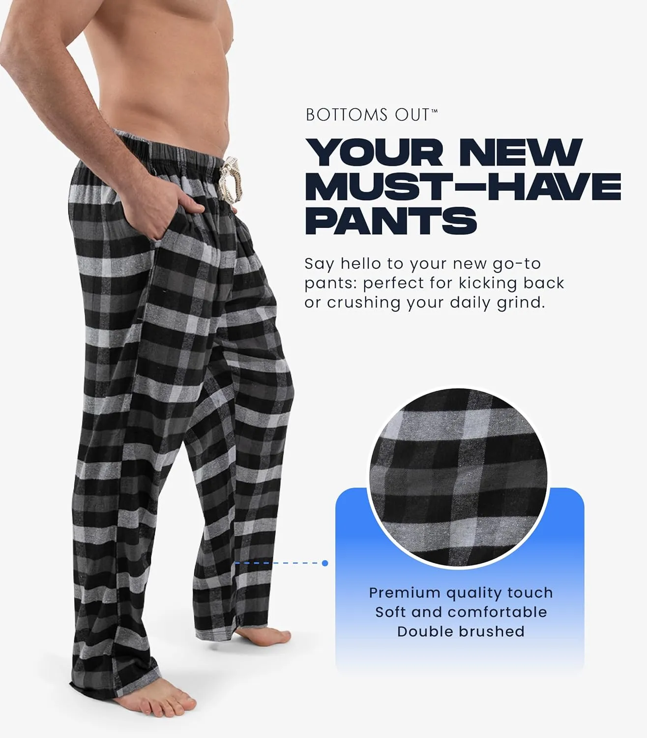 Bottoms Out Men's Flannel Pajama Pants, Comfortable Woven Sleepwear Bottoms, Soft Flannel Sleep Pants, Lounge Pants for Men