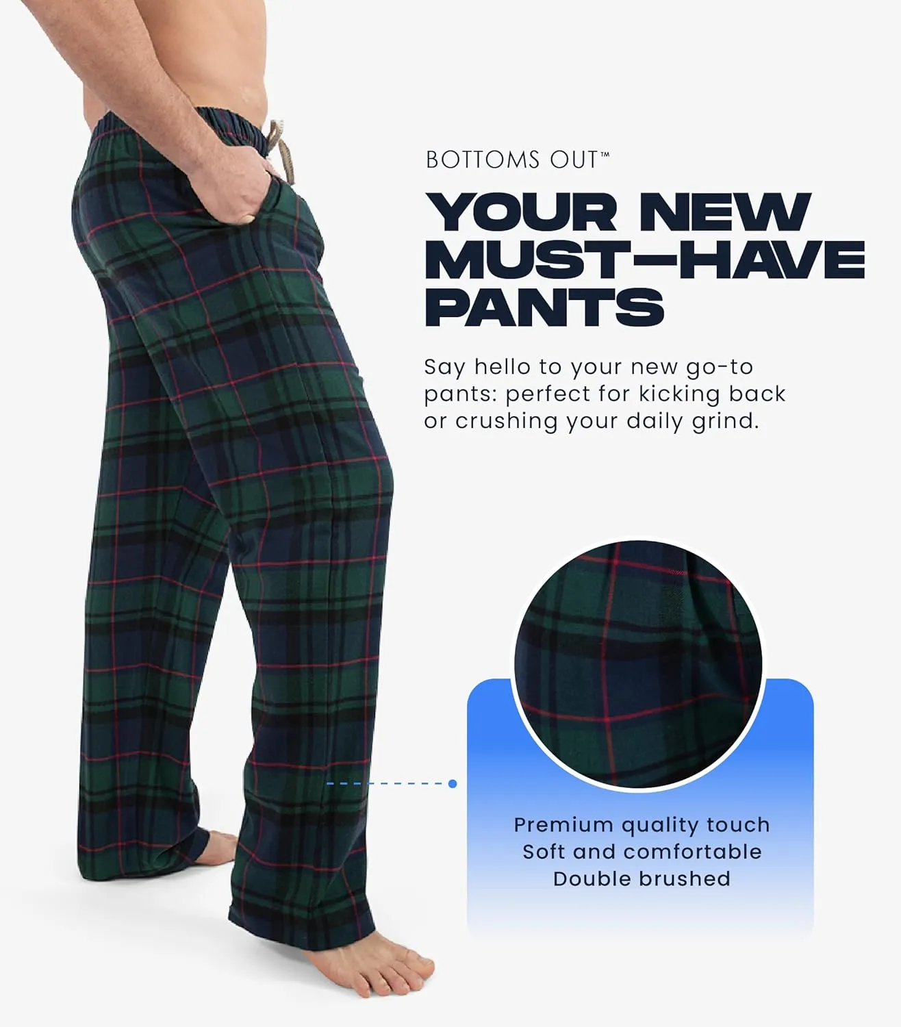 Bottoms Out Men's Flannel Pajama Pants, Comfortable Woven Sleepwear Bottoms, Soft Flannel Sleep Pants, Lounge Pants for Men