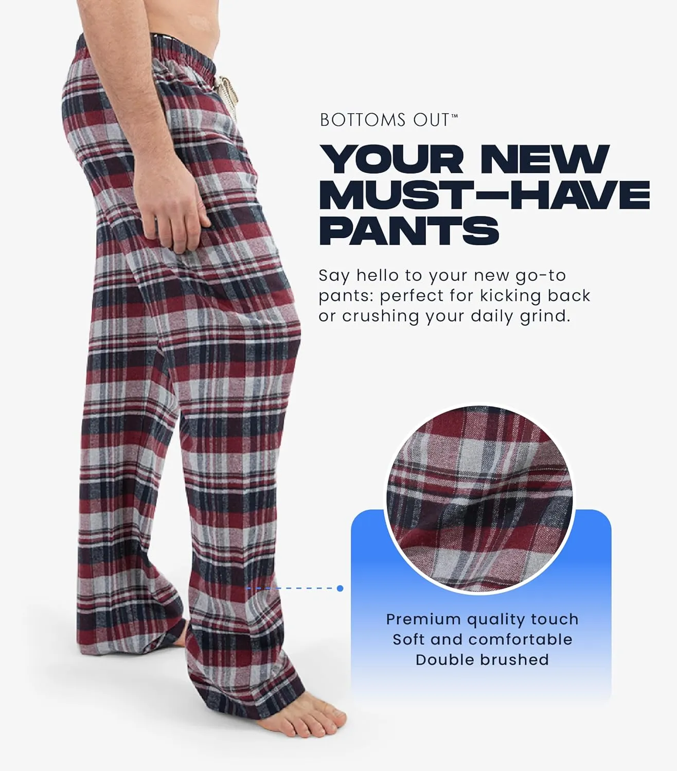 Bottoms Out Men's Flannel Pajama Pants, Comfortable Woven Sleepwear Bottoms, Soft Flannel Sleep Pants, Lounge Pants for Men