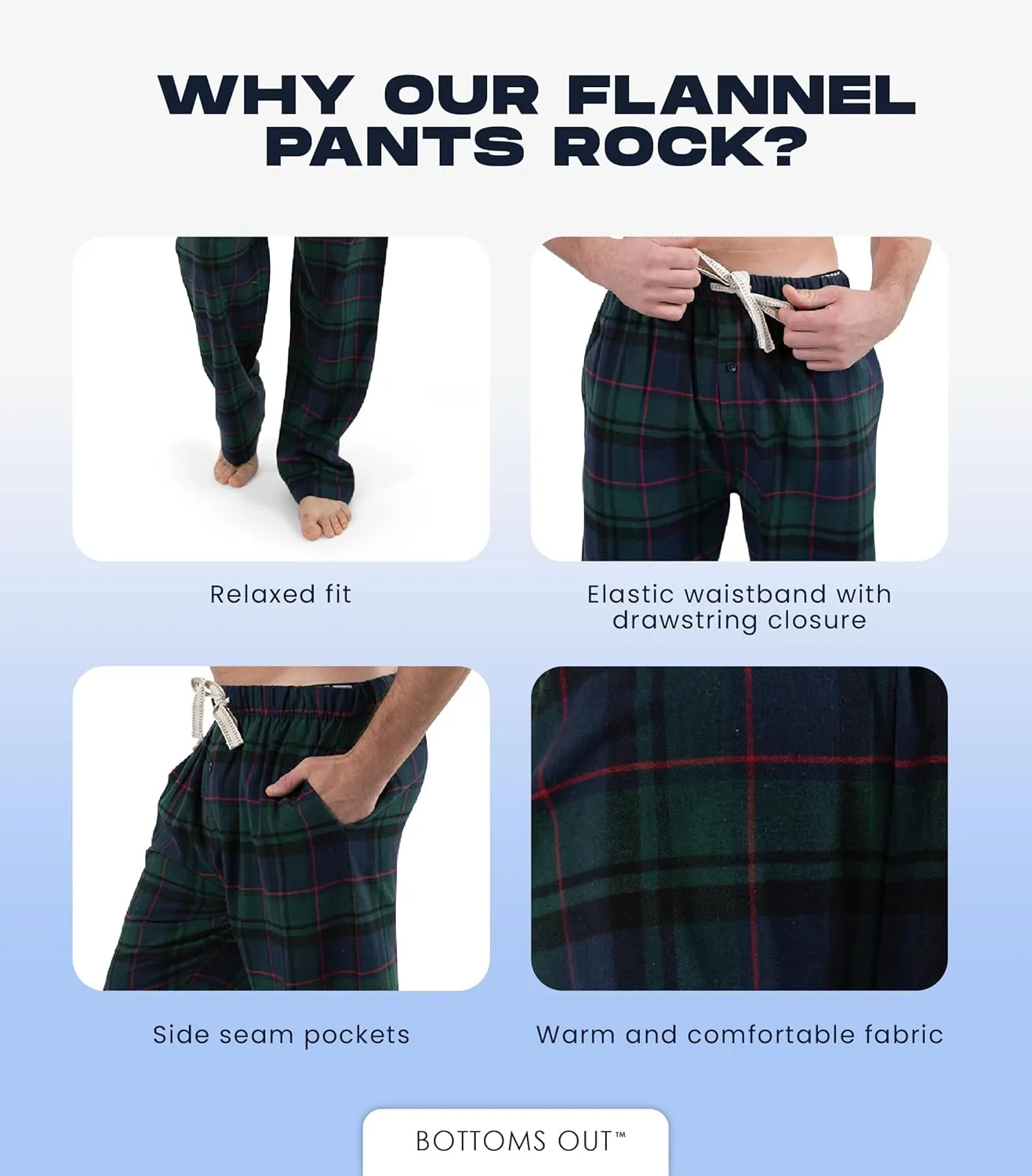 Bottoms Out Men's Flannel Pajama Pants, Comfortable Woven Sleepwear Bottoms, Soft Flannel Sleep Pants, Lounge Pants for Men