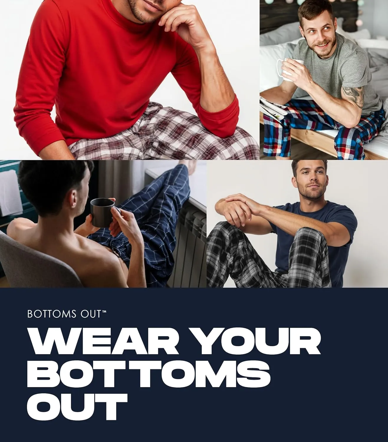 Bottoms Out Men's Flannel Pajama Pants, Comfortable Woven Sleepwear Bottoms, Soft Flannel Sleep Pants, Lounge Pants for Men