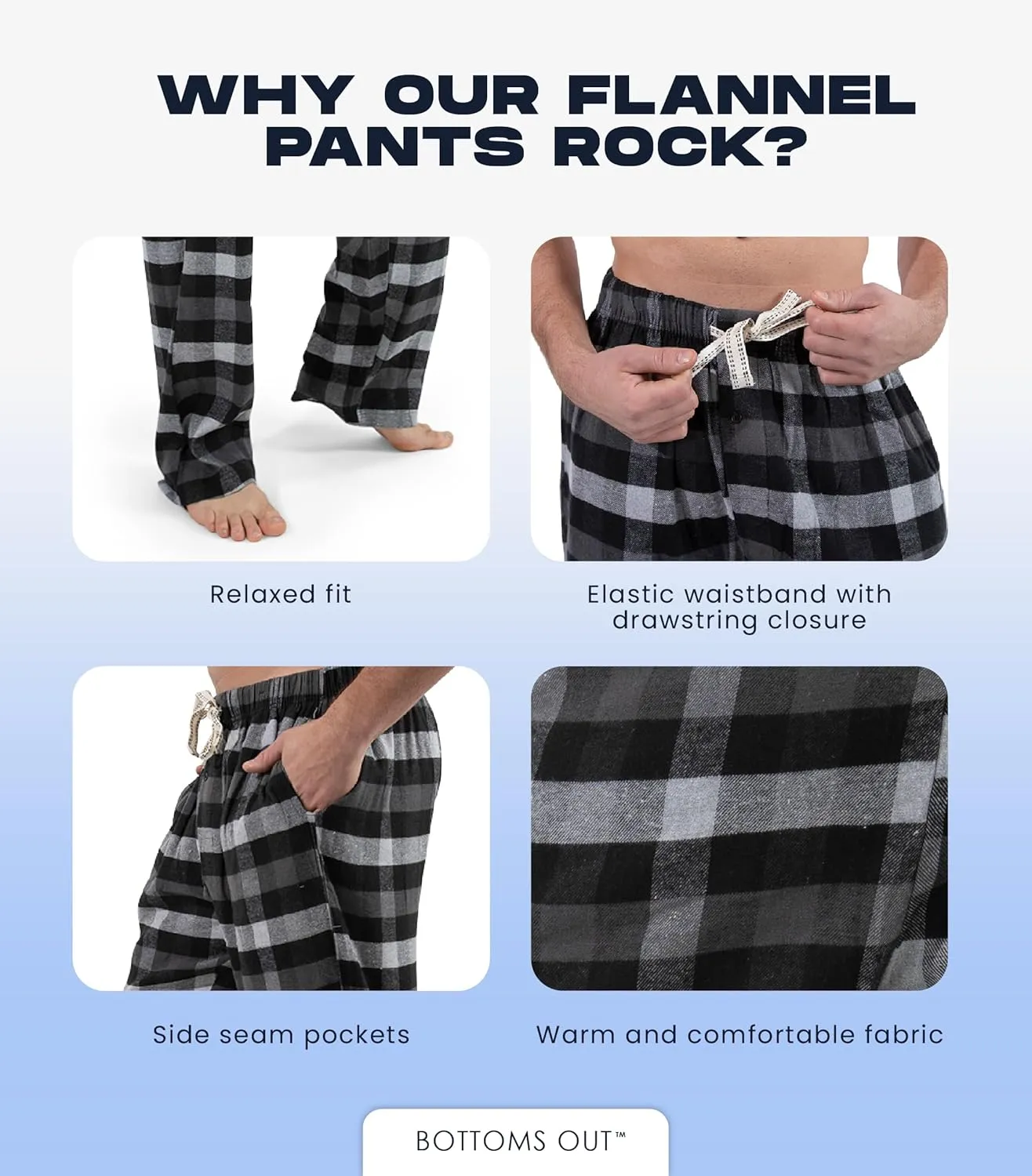 Bottoms Out Men's Flannel Pajama Pants, Comfortable Woven Sleepwear Bottoms, Soft Flannel Sleep Pants, Lounge Pants for Men