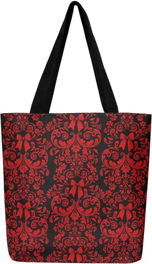 Bow Knot Canvas Tote Bag for Women,Antique Victorian Damask Bowknot Travel Toiletry Bag