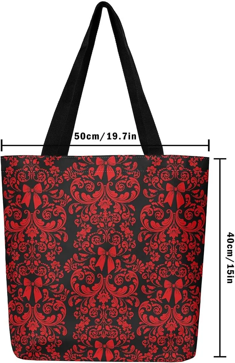 Bow Knot Canvas Tote Bag for Women,Antique Victorian Damask Bowknot Travel Toiletry Bag