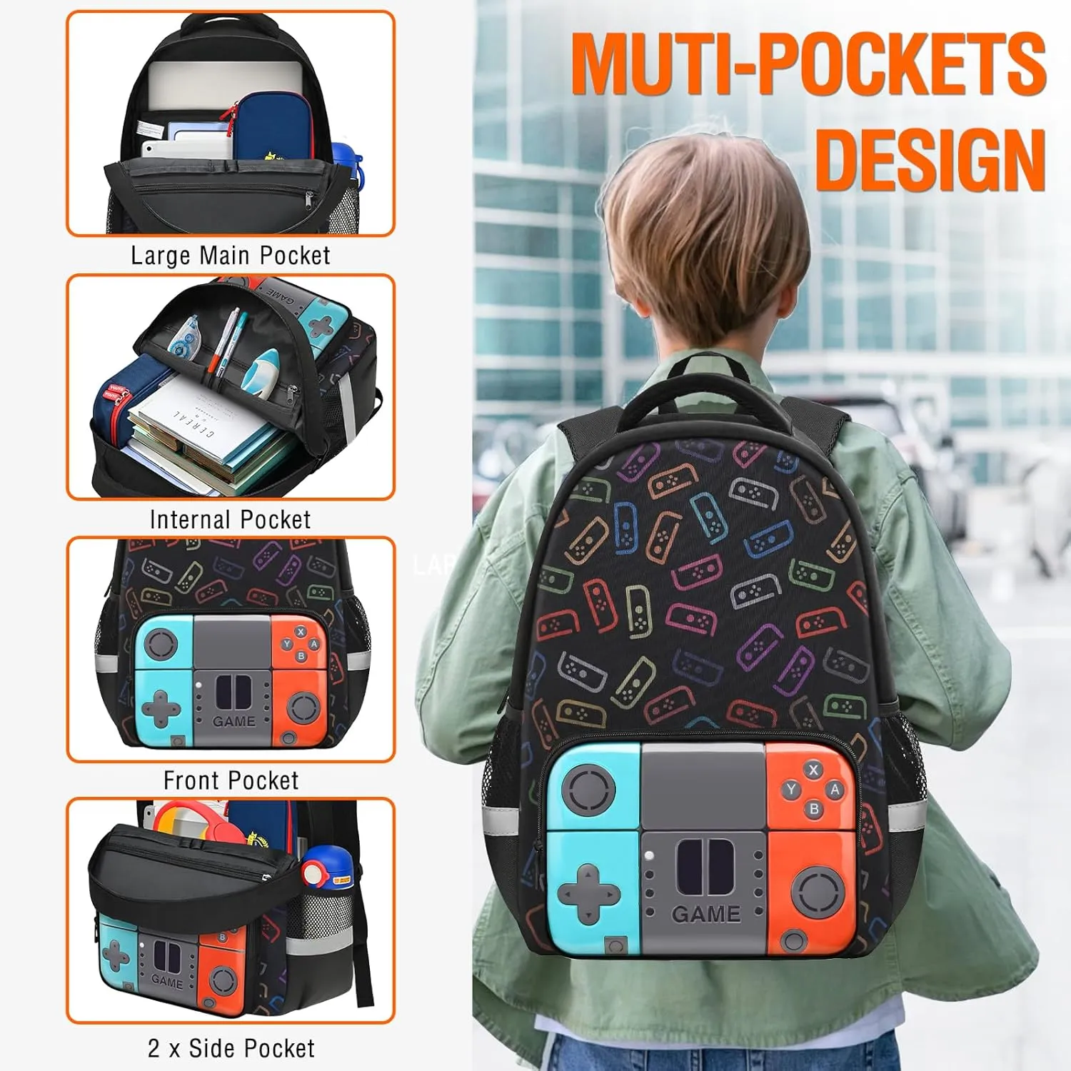 Boys Backpack For School Kids Backpack Set With Lunch Box Pencil Case,Game Schoolbag Children Teens Elementary Middle College Student Bookbag Travel Rucksack Laptop Daypacks