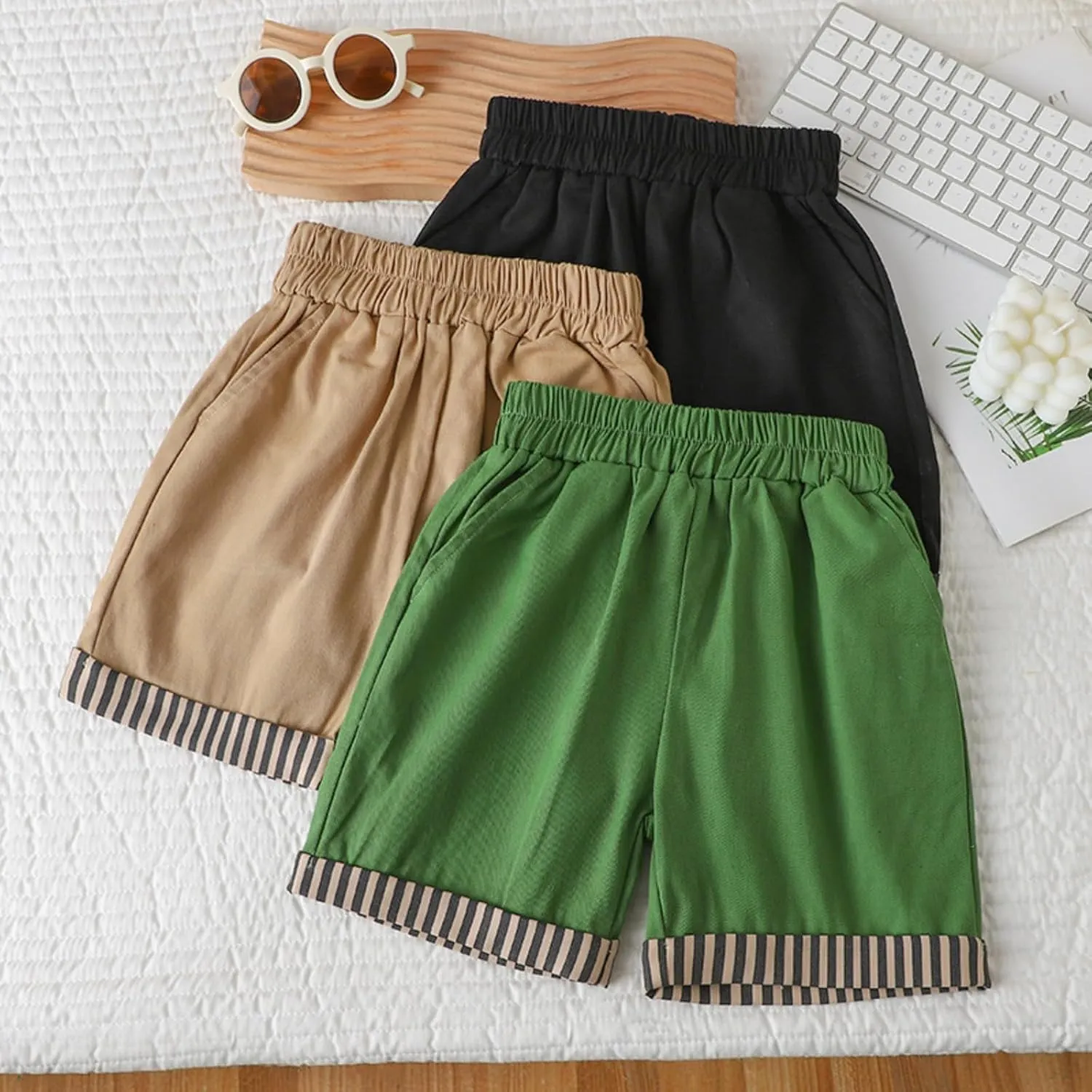 Boys Denim Shorts Wide Leg Stripe Sweat Pants with Pocket Toddler Baby Boys Elastic Waist School Jogger Shorts Pants