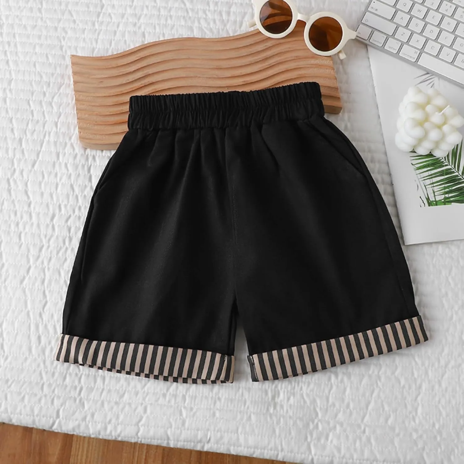 Boys Denim Shorts Wide Leg Stripe Sweat Pants with Pocket Toddler Baby Boys Elastic Waist School Jogger Shorts Pants