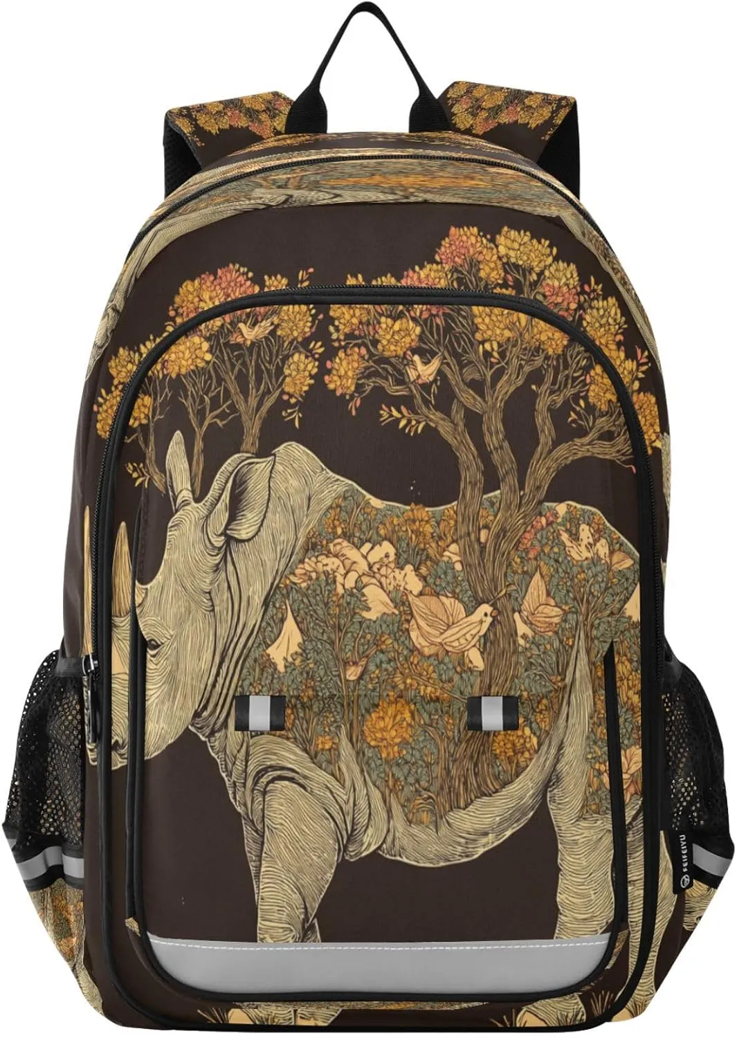 Boys Girls School Bag Rhinoceros Graphic Forest Cute Large Capacity Travel Backpack with Chest Strap