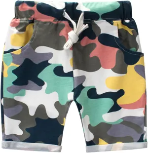 Boys Shorts Comfy Breathable Camouflage Cotton Shorts Adjustable Waistband Casual Knee Length Half Pants Sportswear