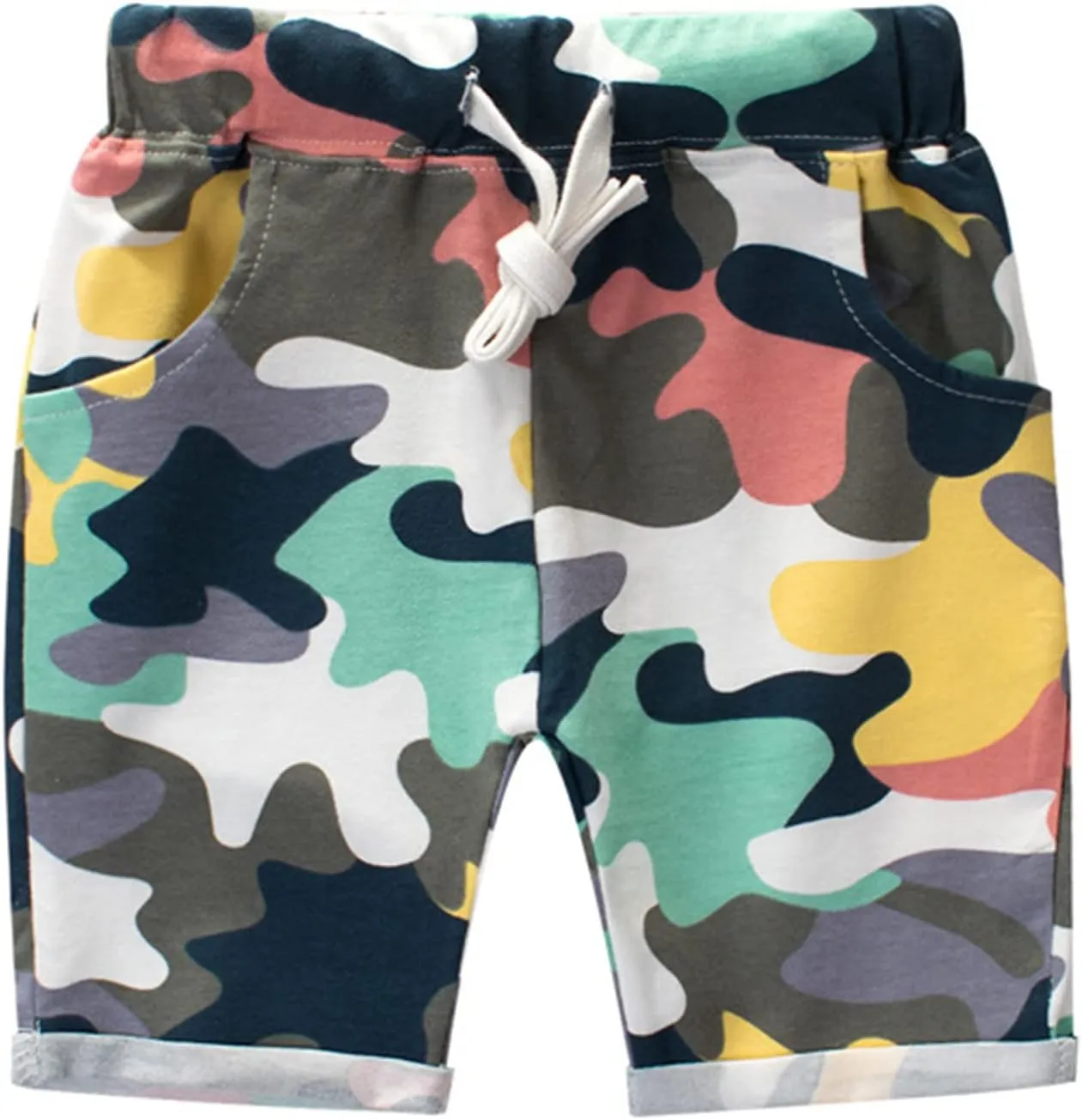 Boys Shorts Comfy Breathable Camouflage Cotton Shorts Adjustable Waistband Casual Knee Length Half Pants Sportswear