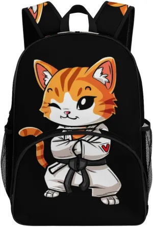 Brazilian Jiu Jitsu Black Belt Cute Cat Backpack Print Laptop Bag Shoulder Bags Travel Casual Daypacks For Women Men