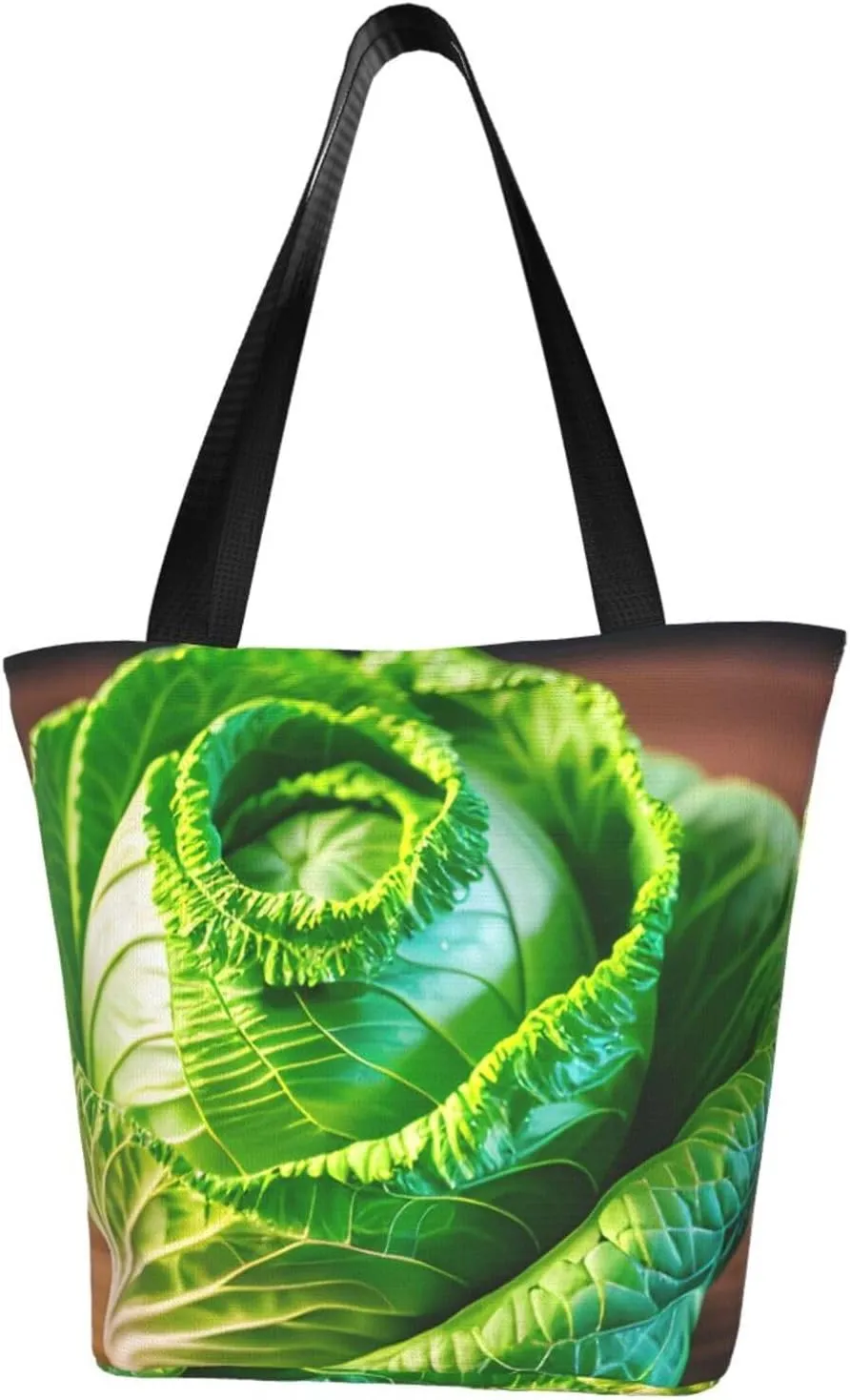Bright Cabbage Print Multifunctional Tote Daypacks for Women Work Travel Shopping Handbags Shoulder Bag
