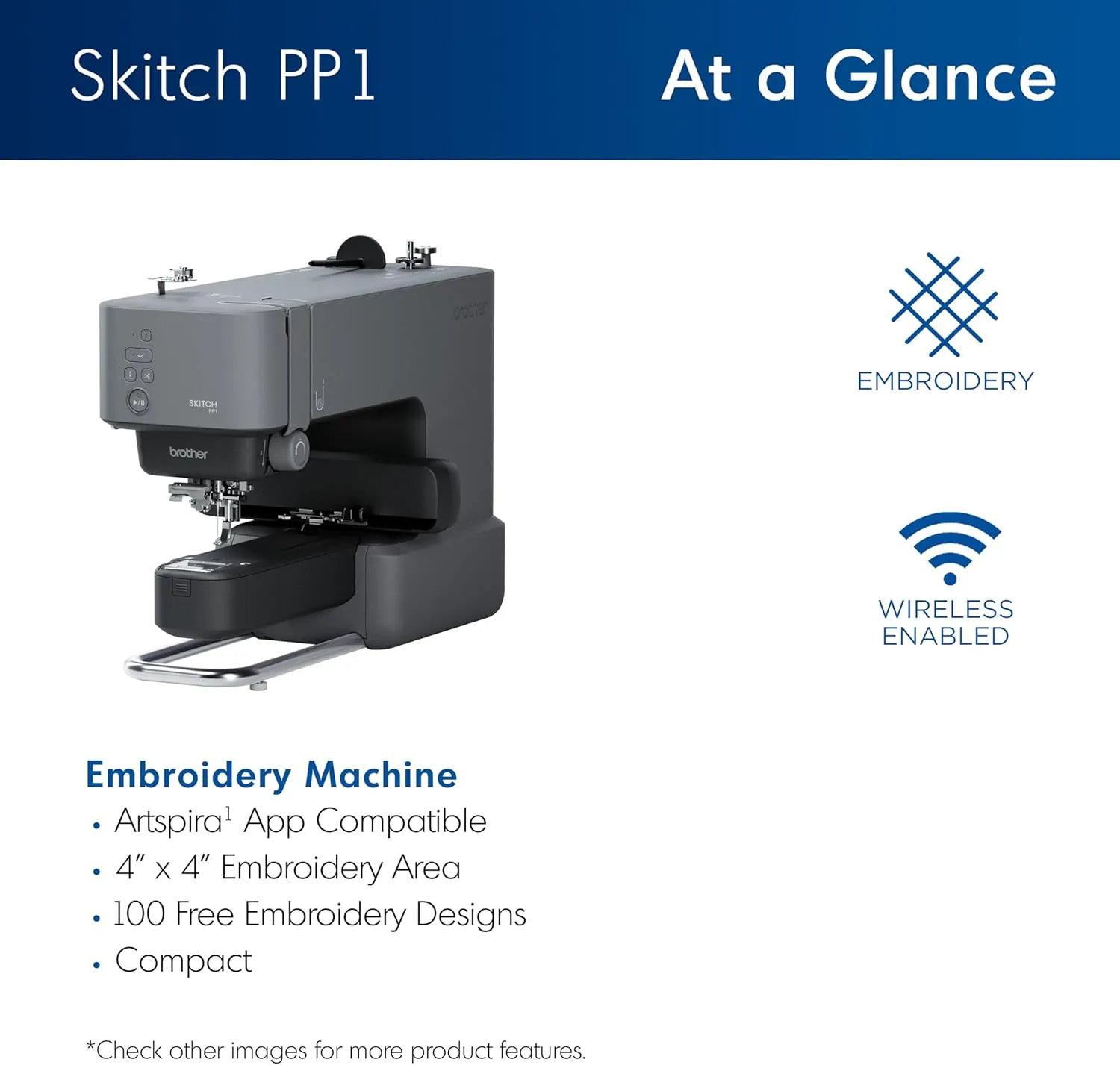 Brother Skitch Single-Needle Embroidery Machine with Artspira connection, 20.01x11.89x17.95