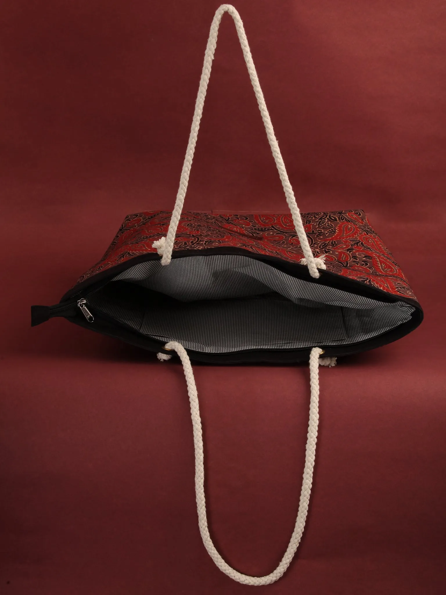 Brown Red Ajrakh Hand Block Printed Tote Bag - B0803