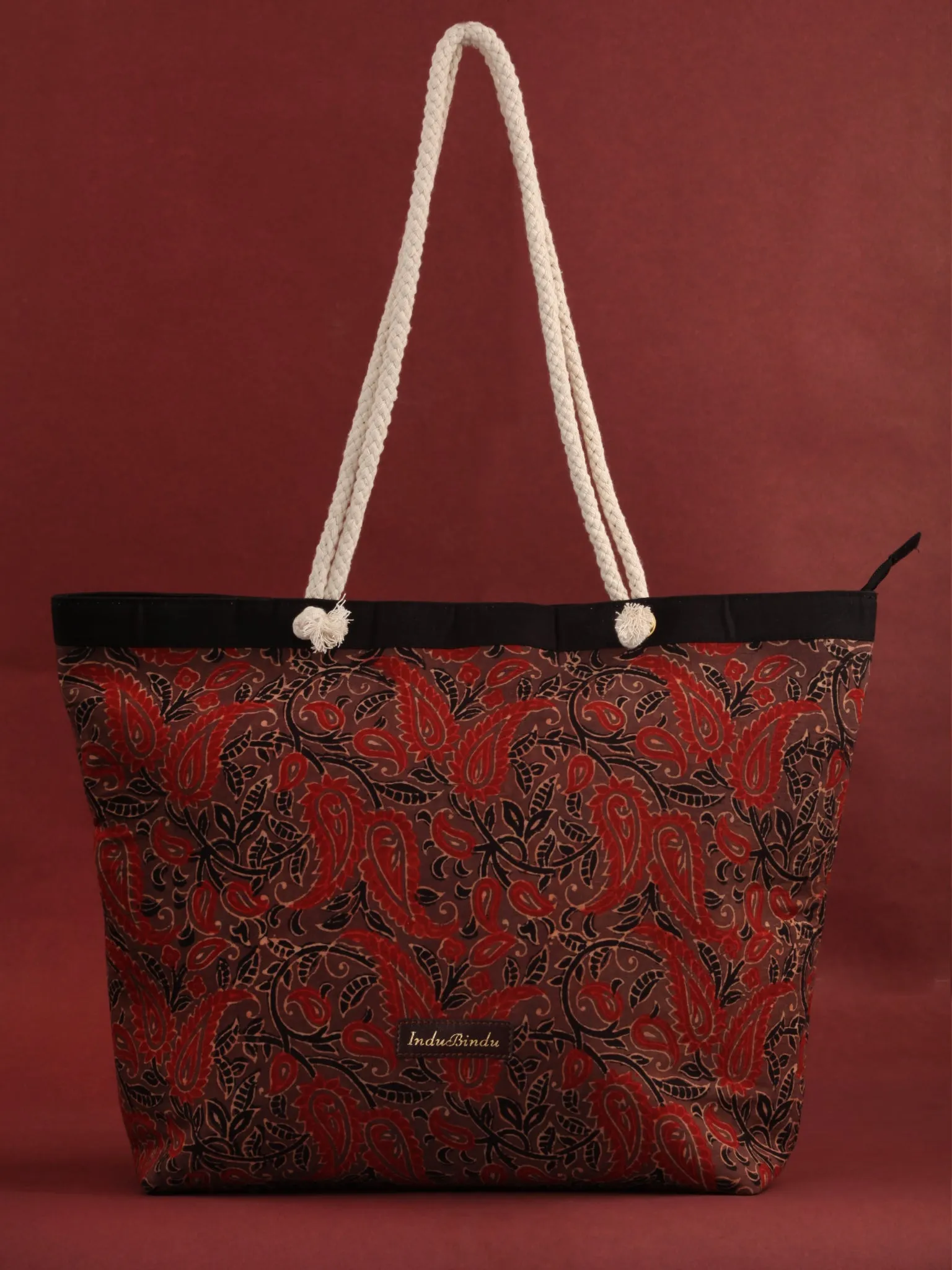 Brown Red Ajrakh Hand Block Printed Tote Bag - B0803