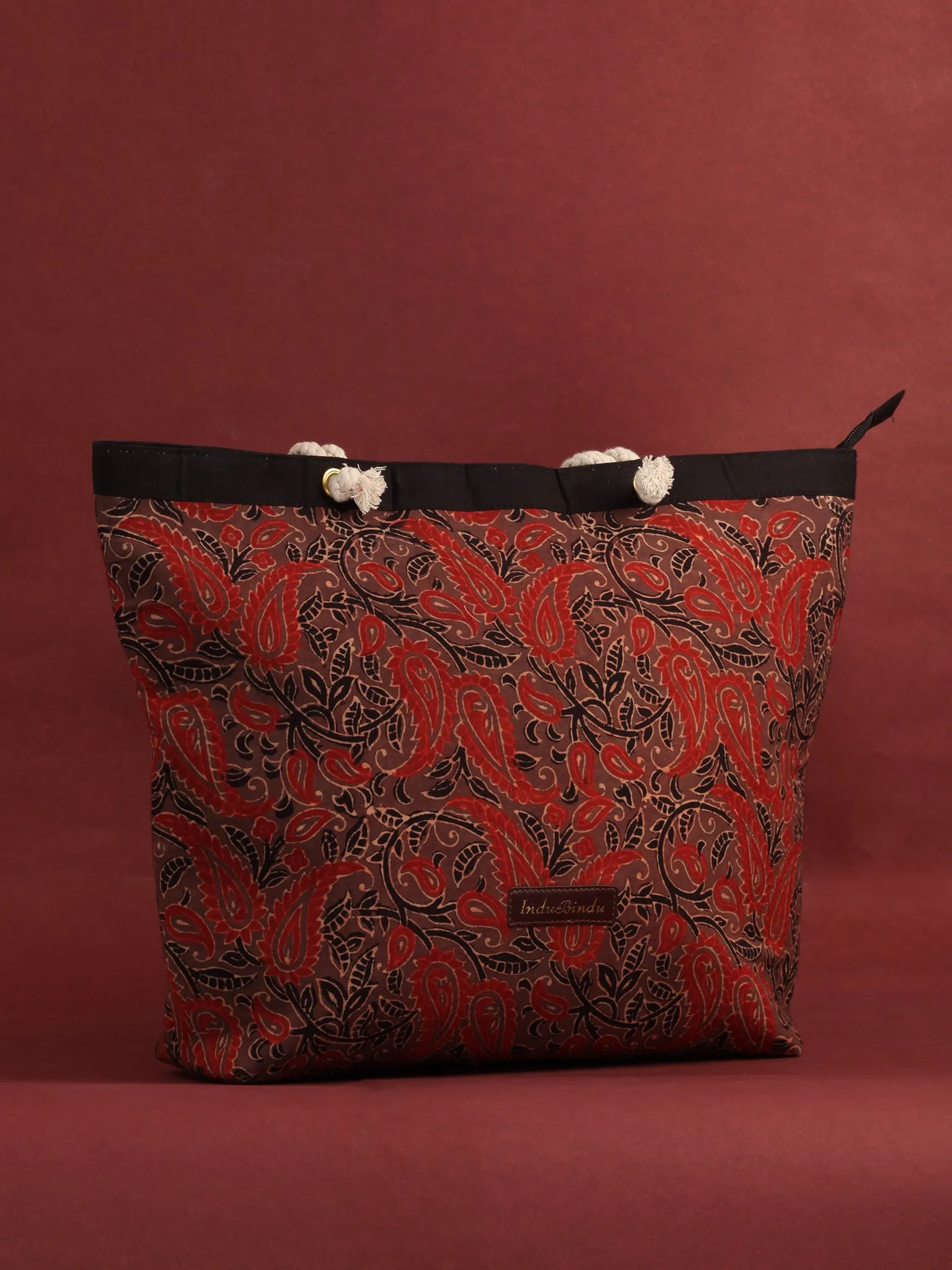 Brown Red Ajrakh Hand Block Printed Tote Bag - B0803