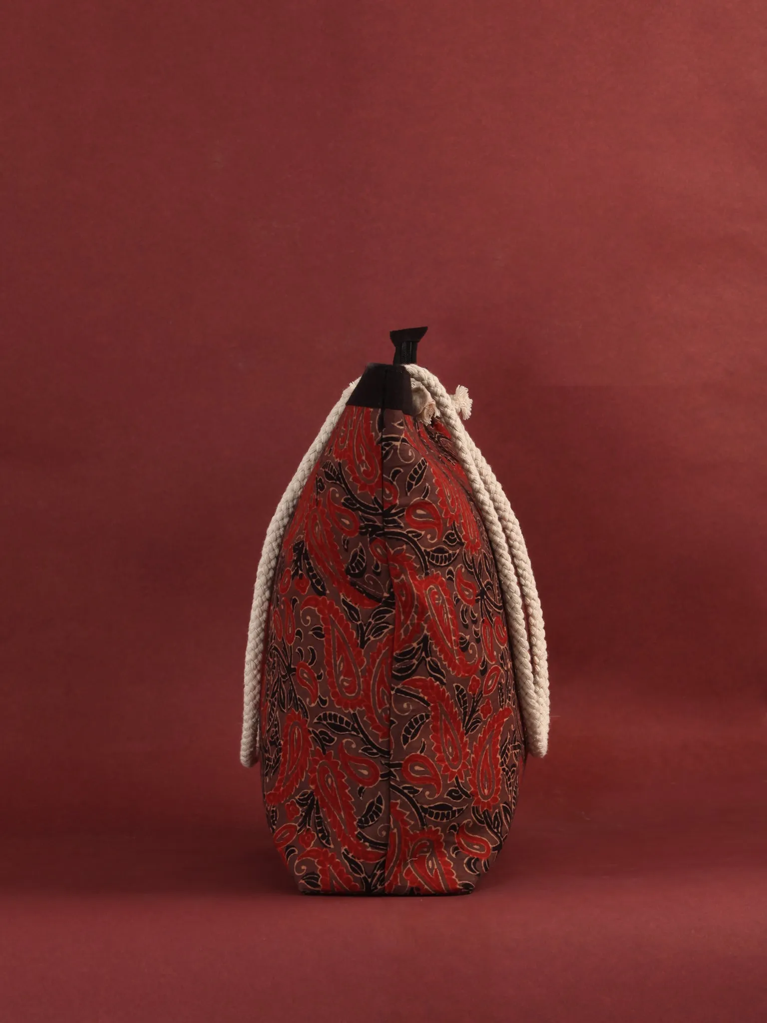 Brown Red Ajrakh Hand Block Printed Tote Bag - B0803