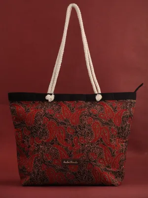 Brown Red Ajrakh Hand Block Printed Tote Bag - B0803