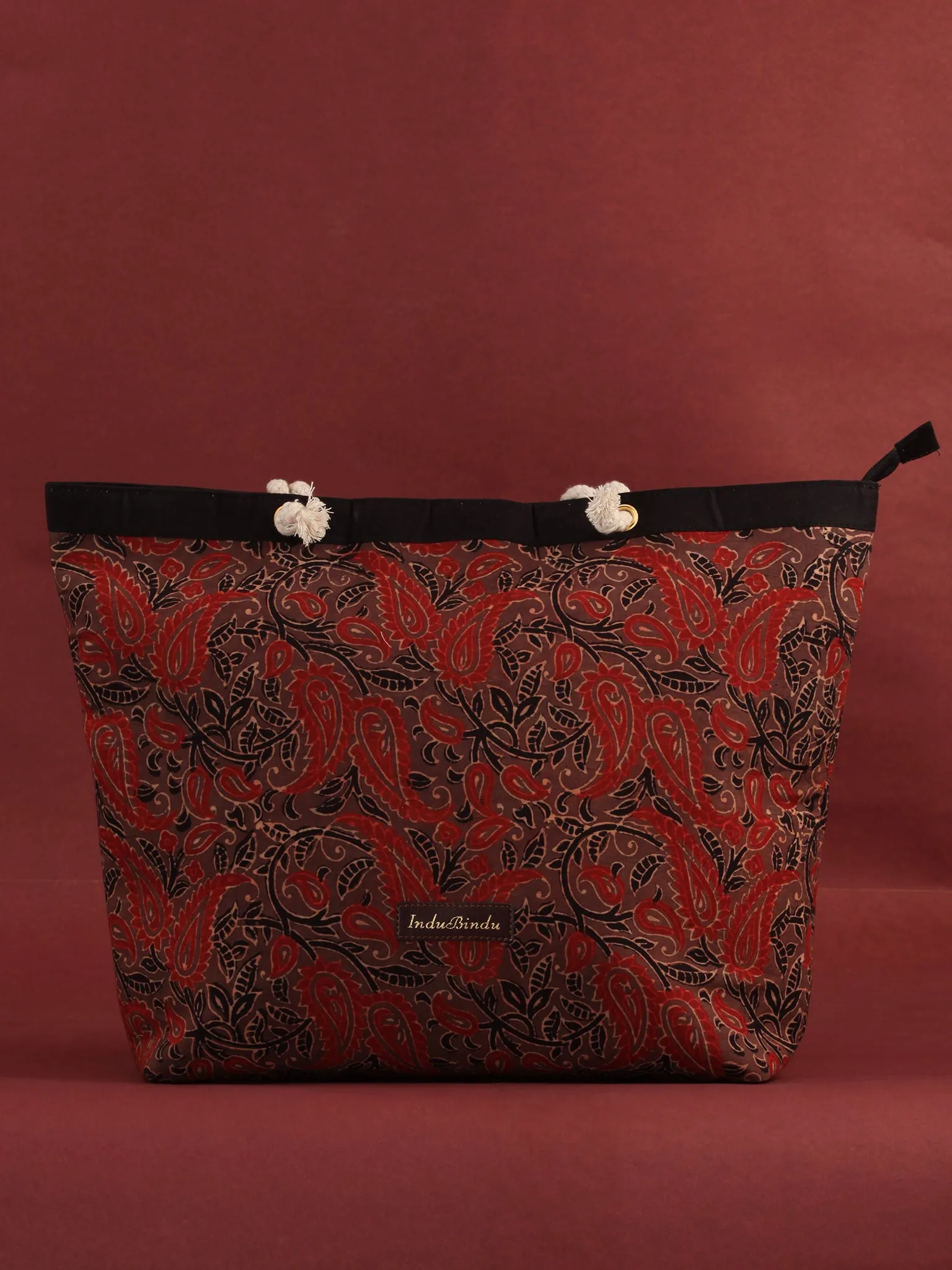 Brown Red Ajrakh Hand Block Printed Tote Bag - B0803