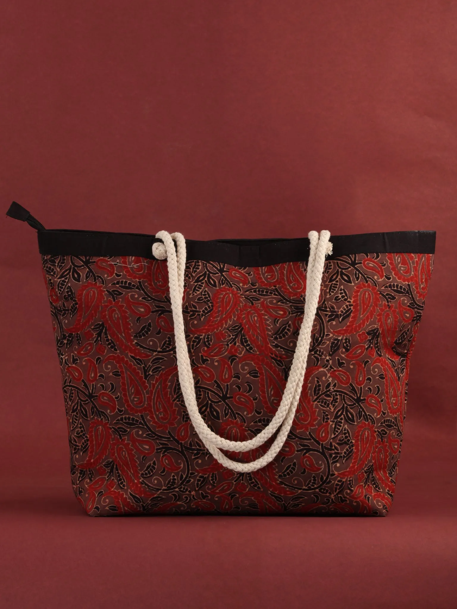 Brown Red Ajrakh Hand Block Printed Tote Bag - B0803
