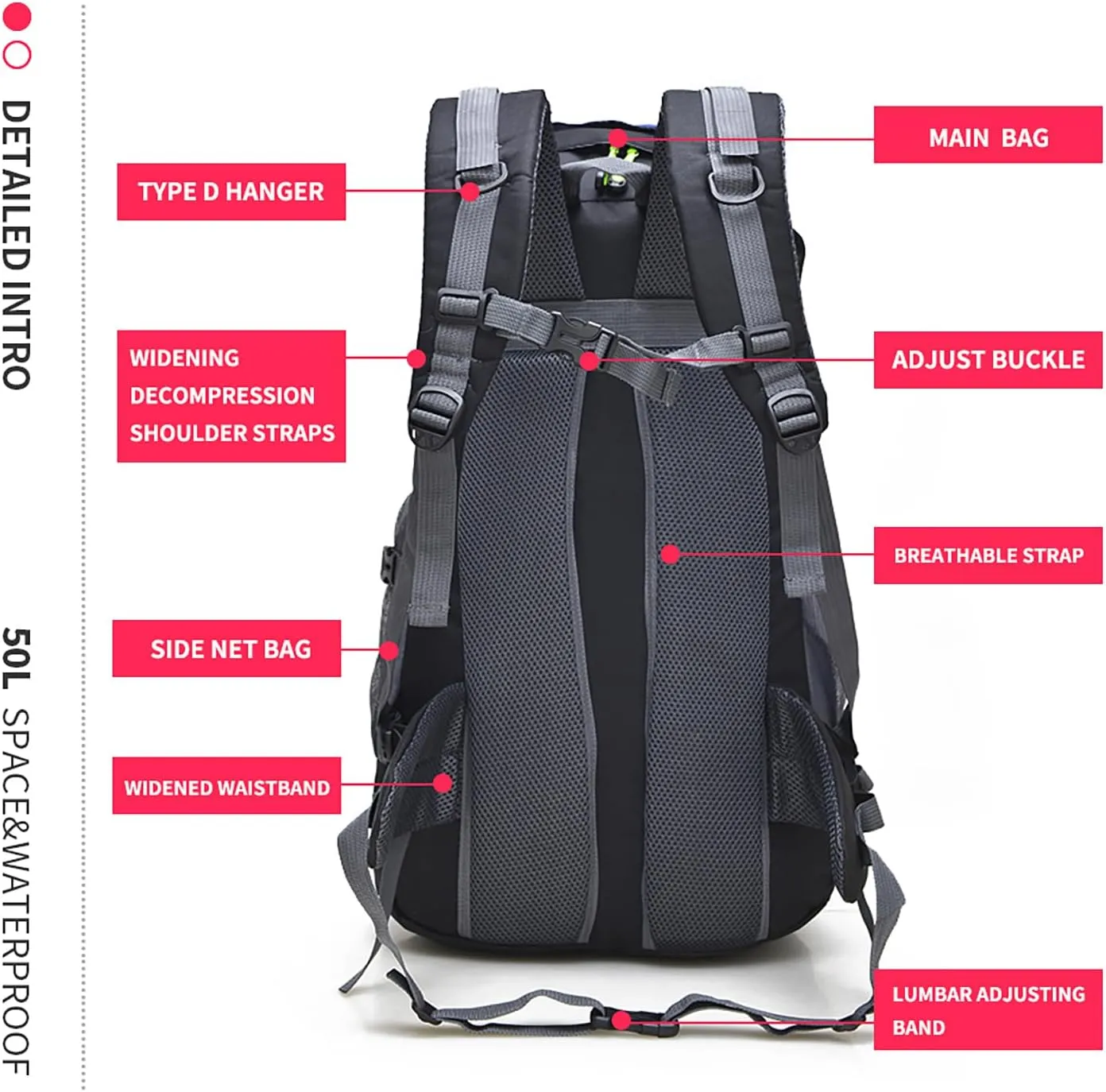 Bseash 50L Hiking Backpack, Water Resistant Lightweight Outdoor Sport Daypack Travel Bag for Camping Climbing Skiing Cycling (Green - No Shoe Compartment)
