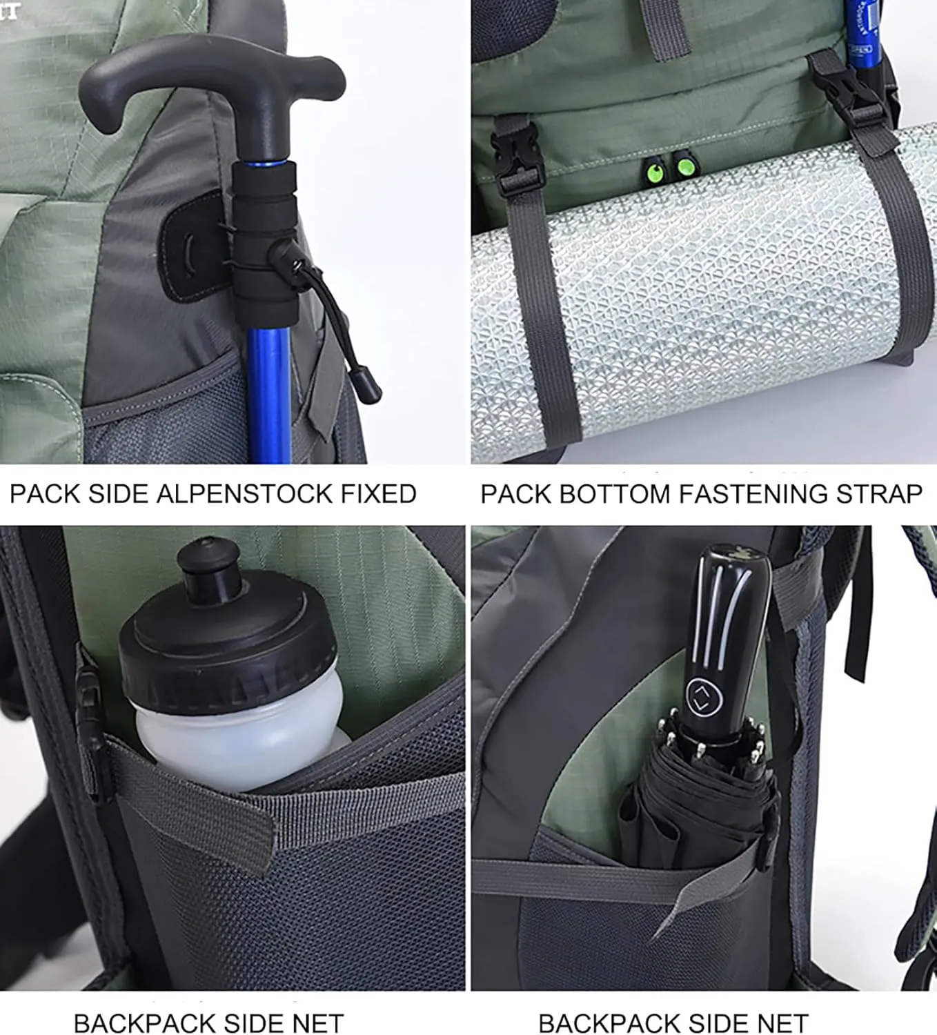 Bseash 50L Hiking Backpack, Water Resistant Lightweight Outdoor Sport Daypack Travel Bag for Camping Climbing Skiing Cycling (Green - No Shoe Compartment)