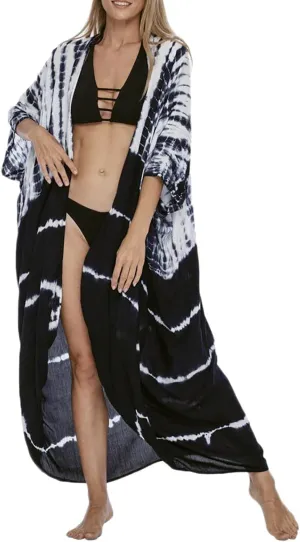 Bsubseach Stylish Tie Dye Open Front Long Kimono Swimsuit Cover Up for Women Swimwear Cover Ups