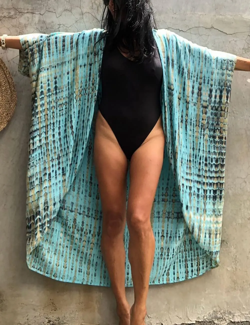 Bsubseach Stylish Tie Dye Open Front Long Kimono Swimsuit Cover Up for Women Swimwear Cover Ups