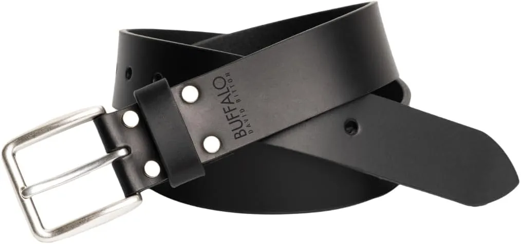 Buffalo David Bitton Mens Belt | Black Belt/Dark Brown Belt | 100% Genuine Leather Belt | Casual Mens Belts for Jeans