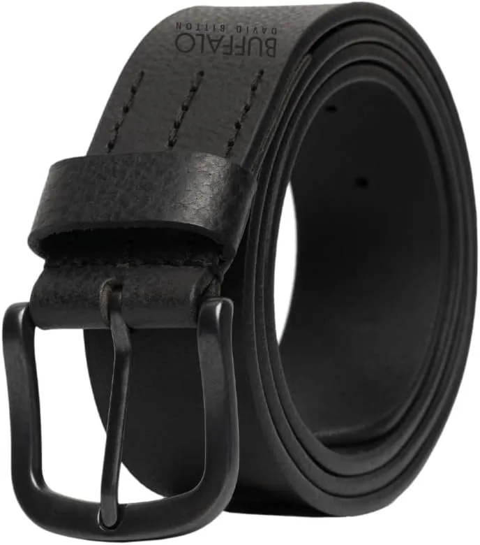 Buffalo David Bitton Mens Belt | Black Belt/Dark Brown Belt | Black Belt Buckle | 100% Genuine Leather Belt | Jean Belt