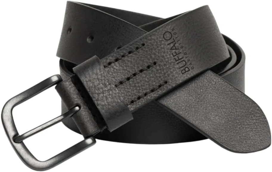 Buffalo David Bitton Mens Belt | Black Belt/Dark Brown Belt | Black Belt Buckle | 100% Genuine Leather Belt | Jean Belt